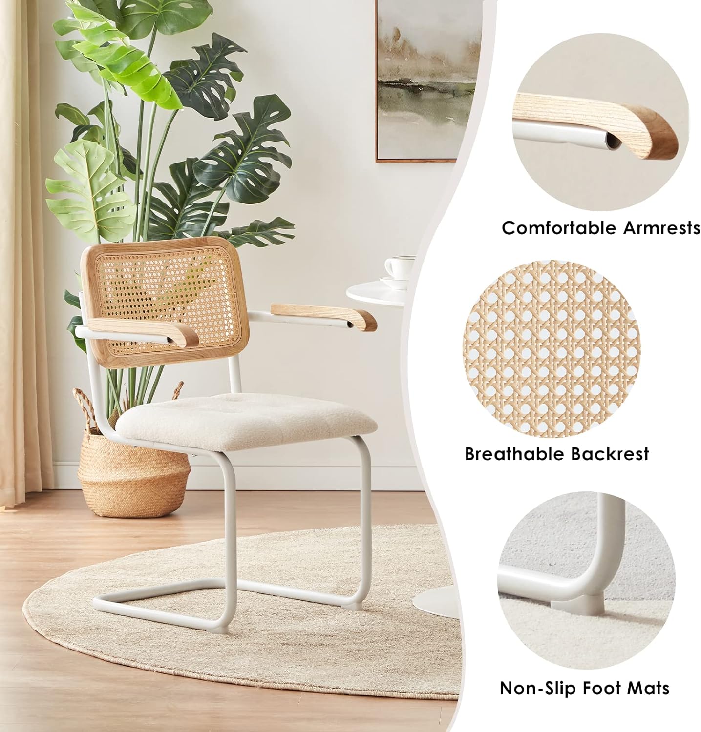 White Teddy Velvet Dining Chairs Set of 2 with Armrest P604069