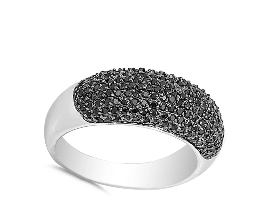 Black Cubic Zirconia Micro Pave Ring .925 Sterling Silver Band Size 7 P34774