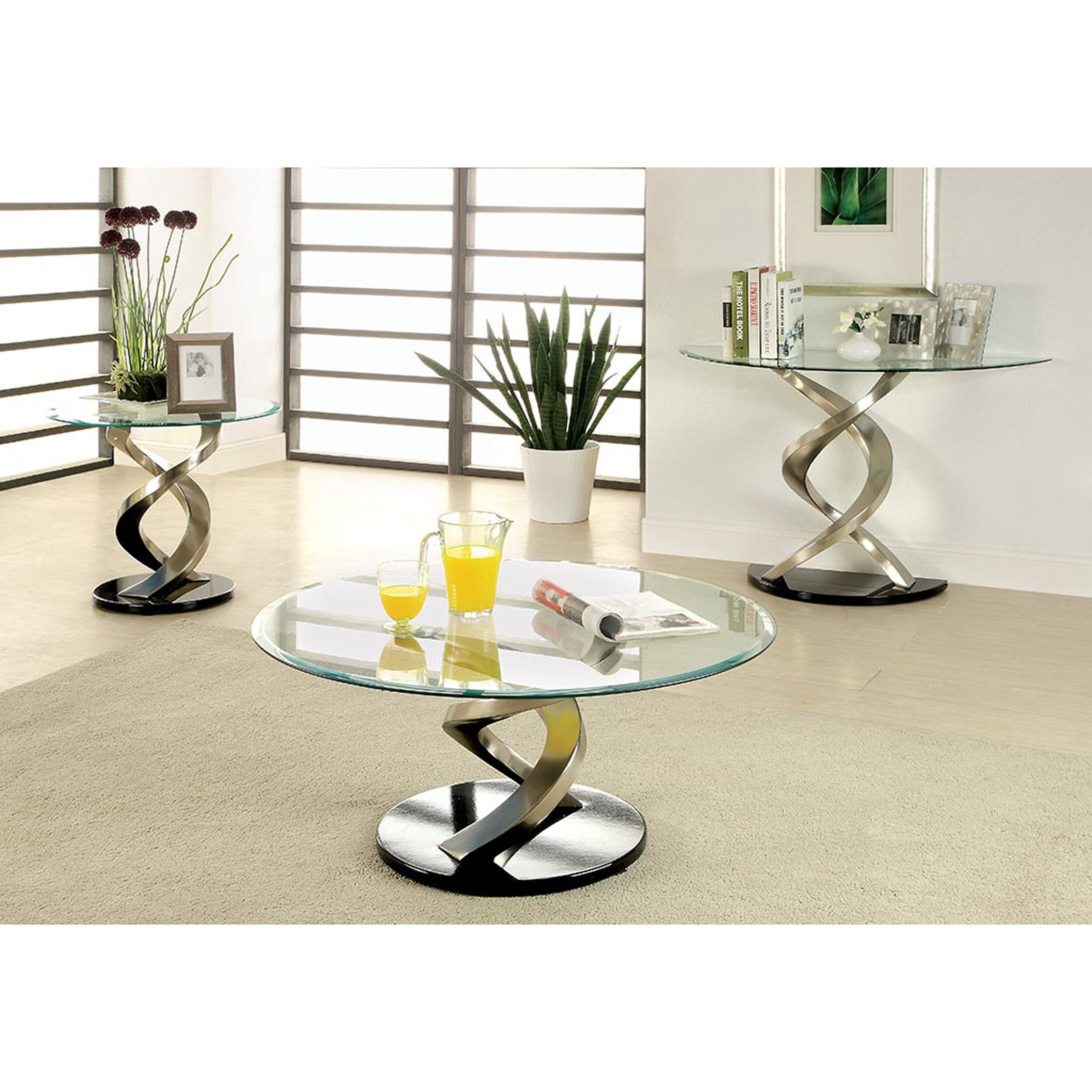 Silver Glass Top Half-moon Sofa Table X20634