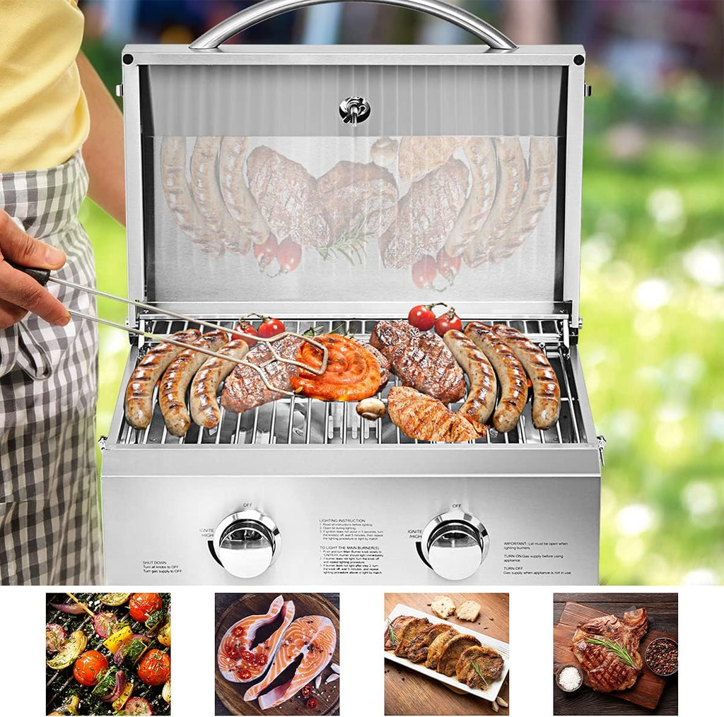 Portable Propane Gas Grill Two-Burner Outdoor BBQ Grill with Foldable Leg, 20000 BTU E53634