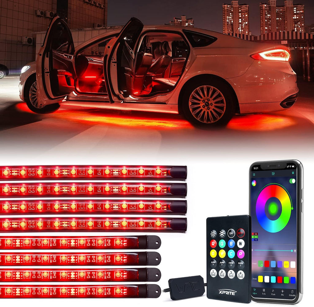 RGB LED Car Underglow Light Kits, 8PCS Underbody Interior Bluetooth Lights Y3214