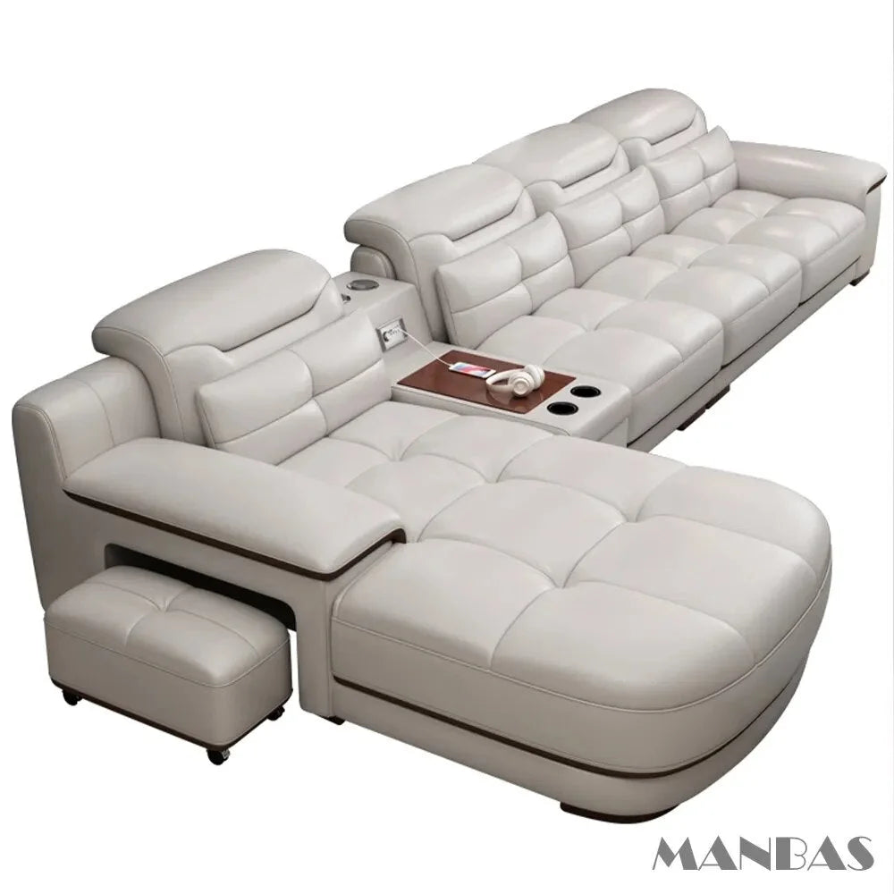 Modern Sectional Sofa Set with Cup Holder, USB, Adjustable Headrests & Bluetooth Speaker P727328