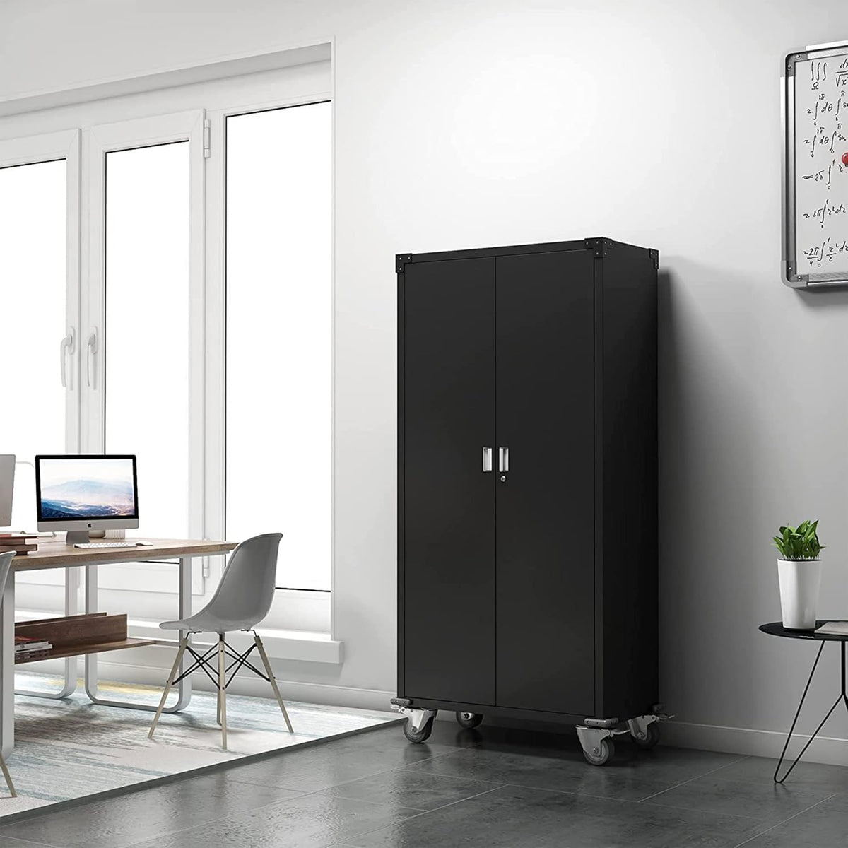 Black Metal Storage Cabinet with Wheels, 72 Inches E8952
