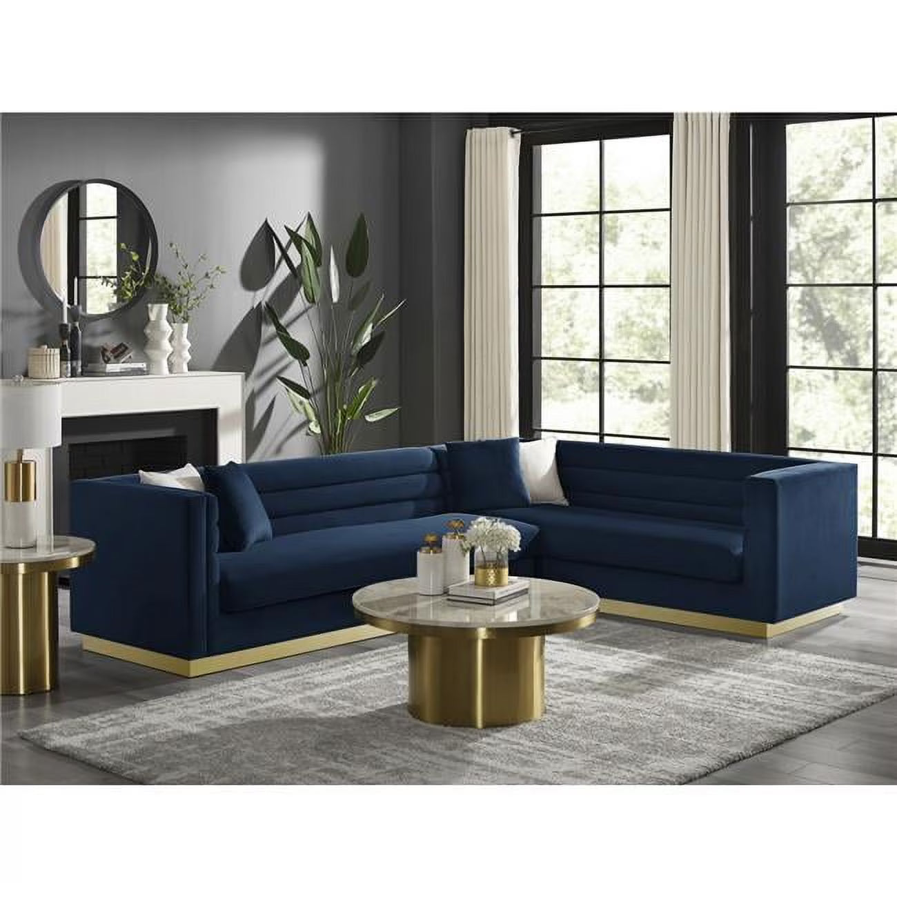 Navy Velvet Corner Sectional Sofa S486