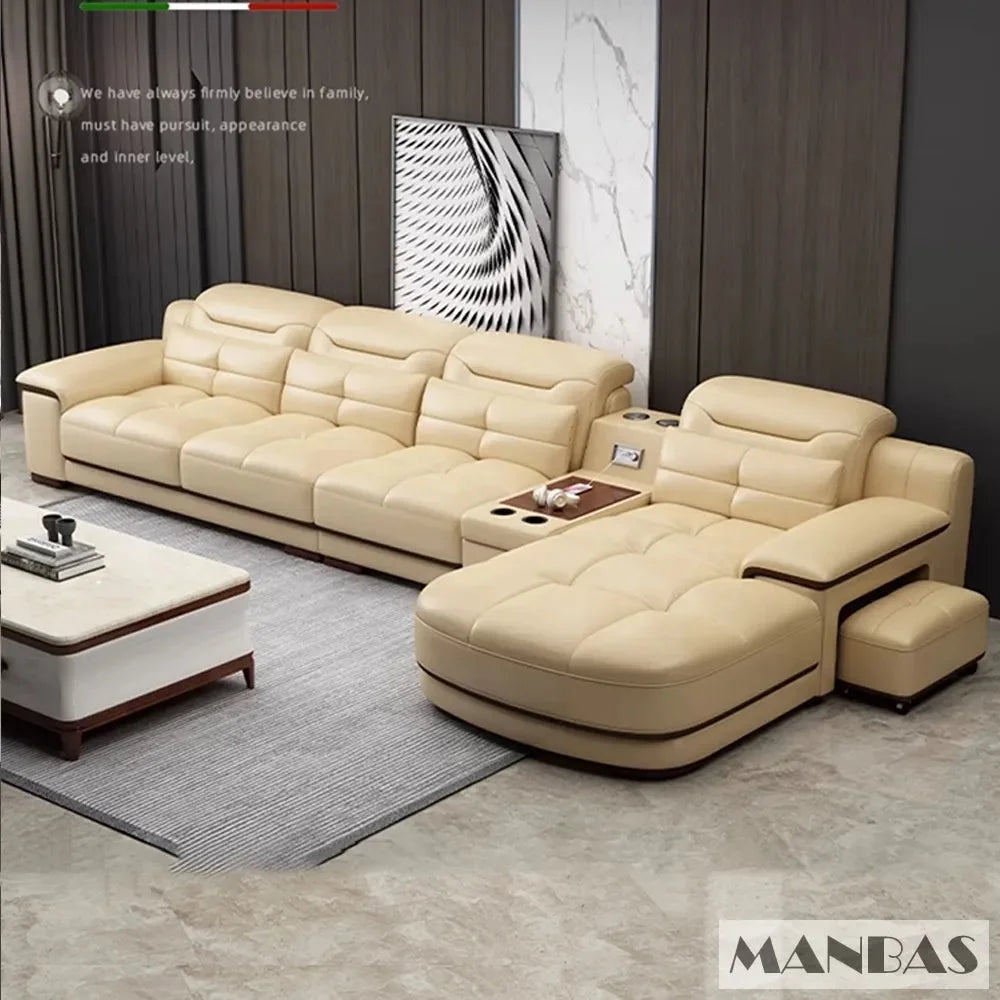 Modern Sectional Sofa Set with Cup Holder, USB, Adjustable Headrests & Bluetooth Speaker P727328