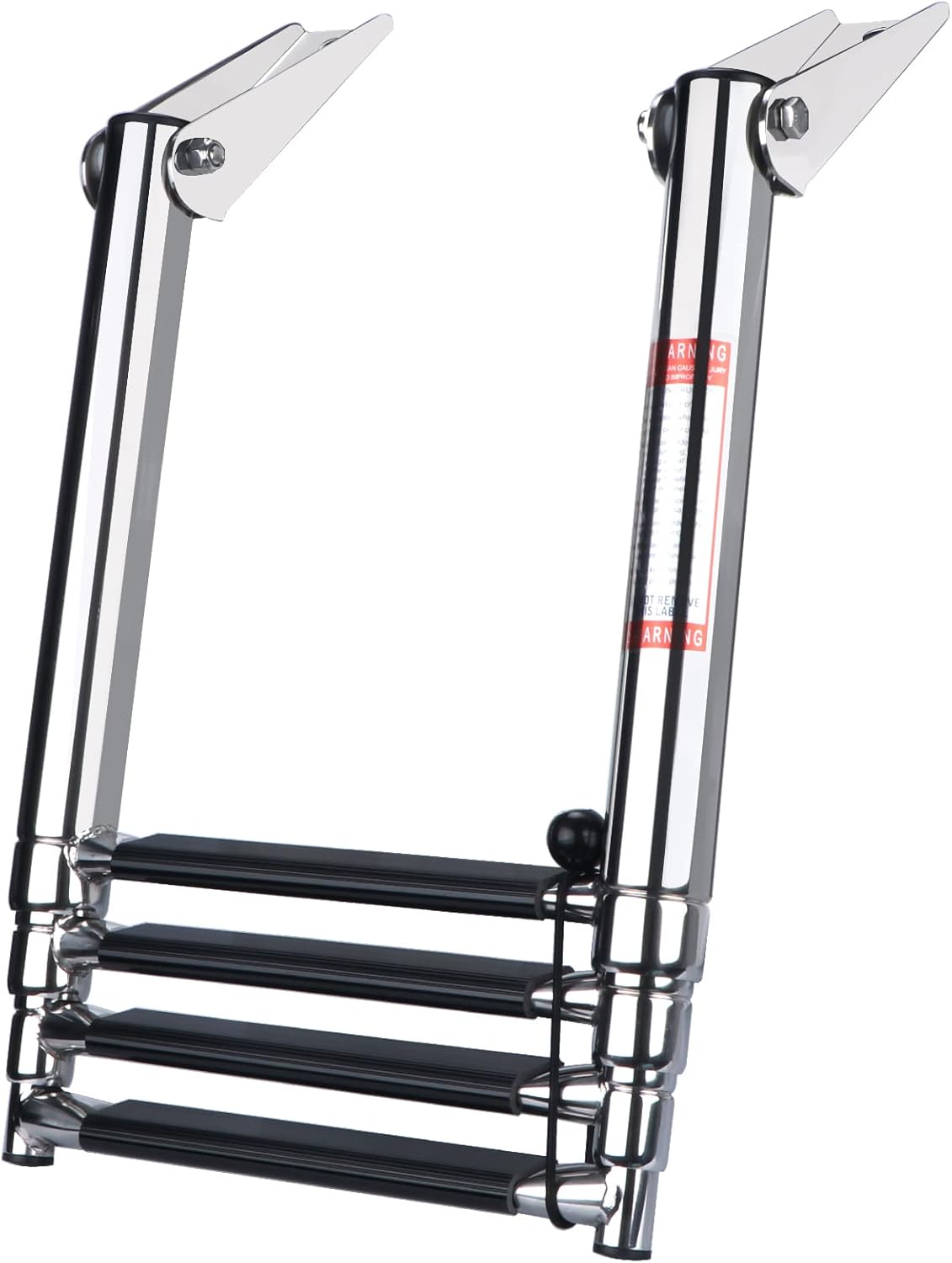 Telescopic 4 Step Stainless Steel Boat Ladder, 900 Pound Capacity, Pack of 2 M666745