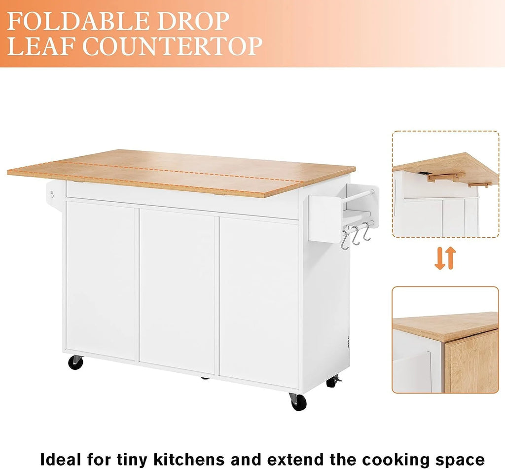 White Kitchen Island with Storage and Drop Leaf P440300