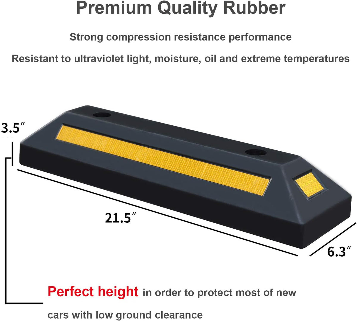 2 Pack Rubber Parking Guide Blocks with Yellow Reflective Stripes 21.25x5.7x3.54 W59295
