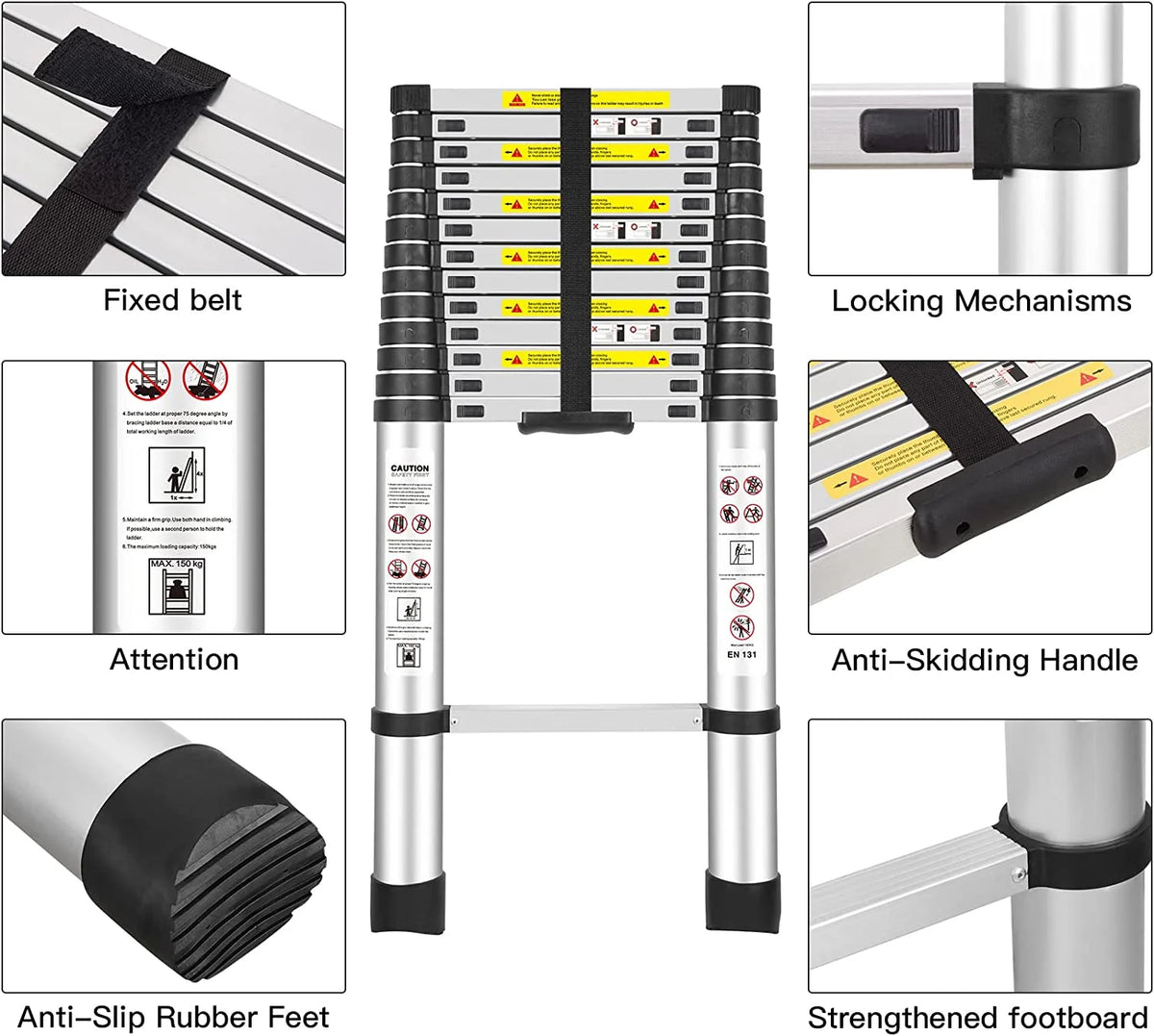 12.5 FT Aluminum Telescoping Extension Ladder C48796