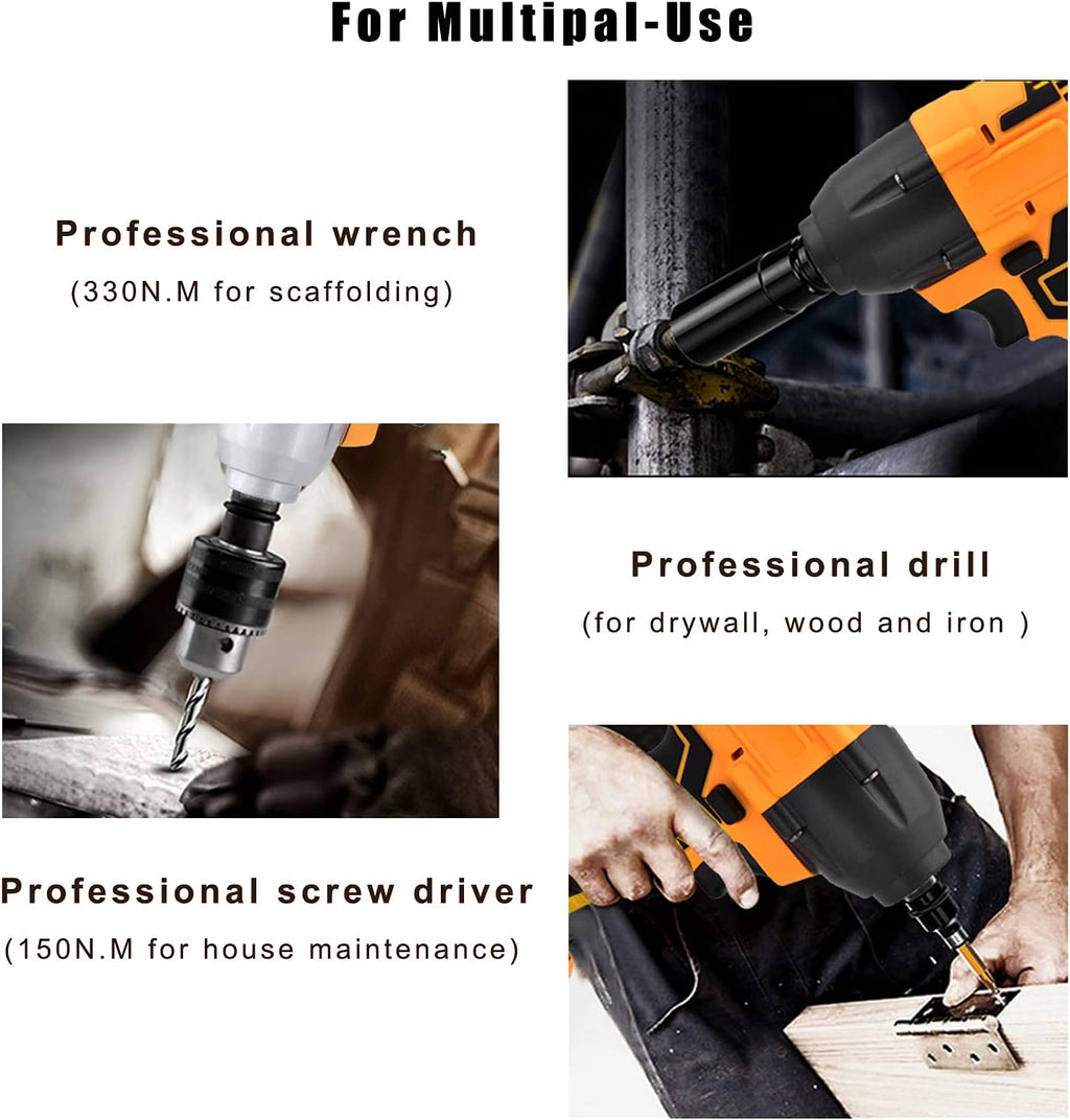 Cordless Impact Wrench Set with 2 × 4.0 Ah Battery, 1/2 Inch Chuck, Brushless Motor T714