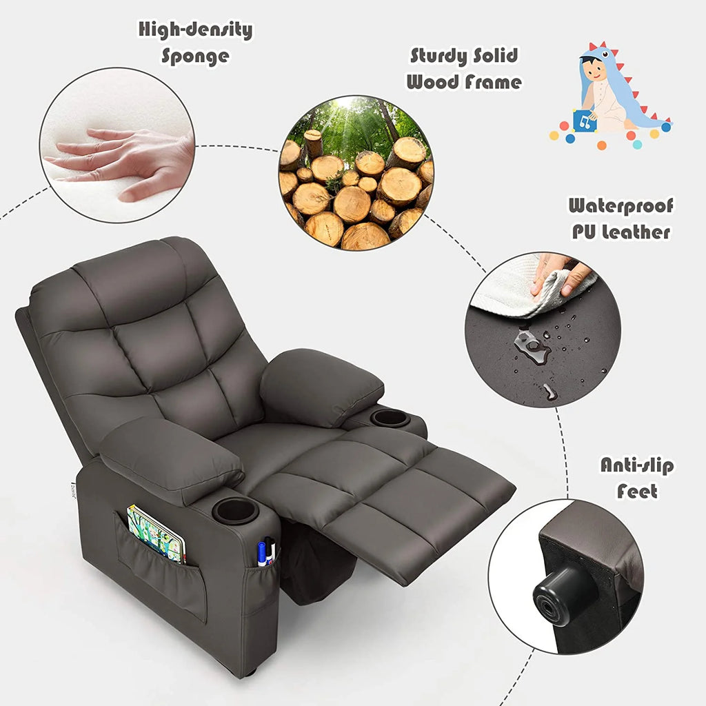 Brown PU Leather Kids Recliner Chair with Cup Holder D988482