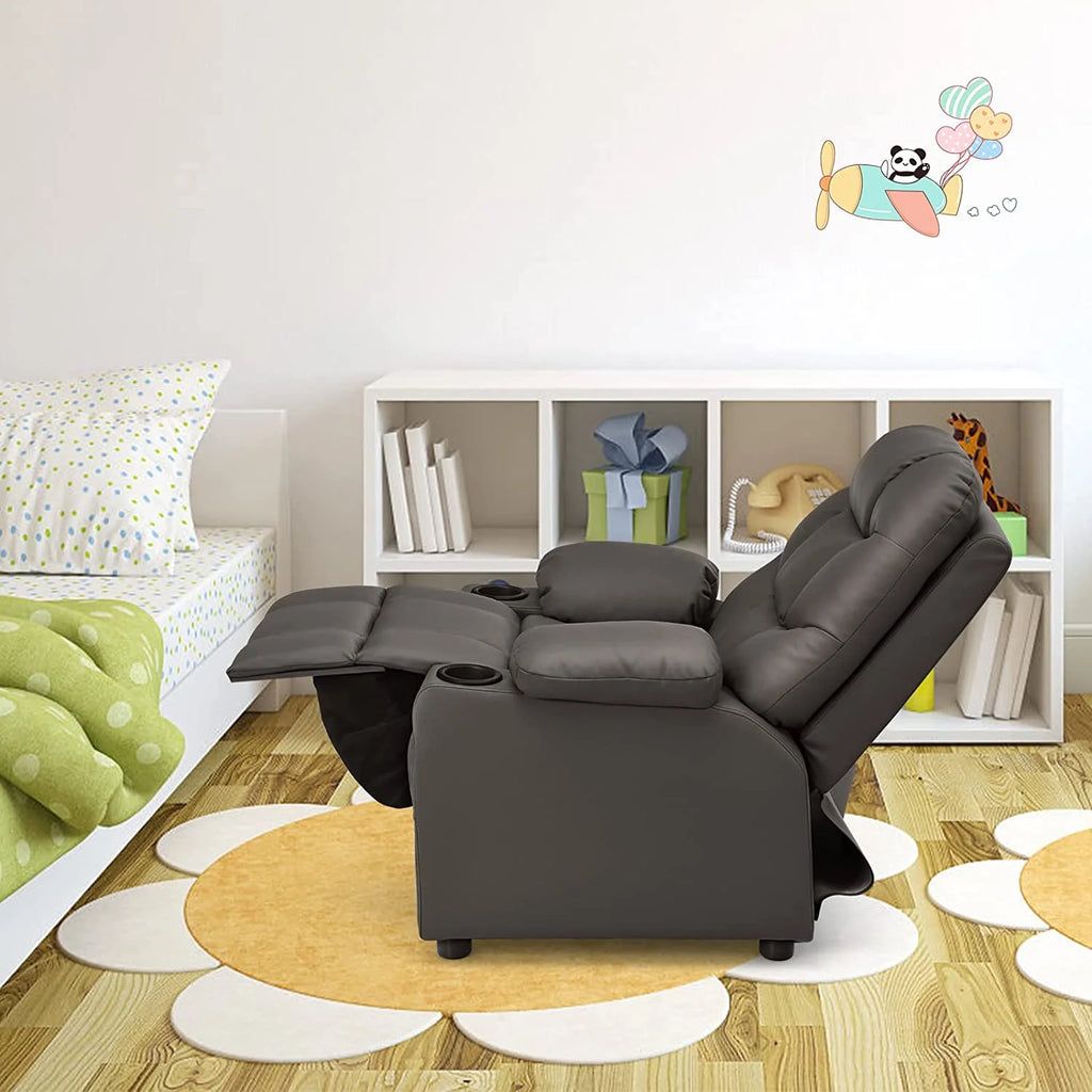 Brown PU Leather Kids Recliner Chair with Cup Holder D988482
