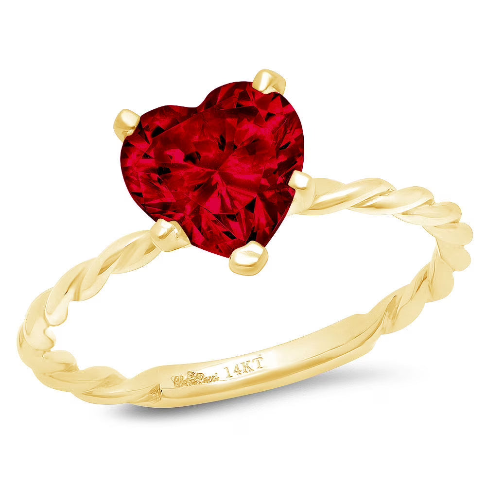 2.0ct Heart Cut Red Natural Garnet 18k Yellow Gold Solitaire Ring A227