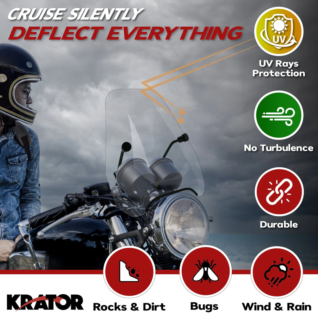 15" Clear Tinted Windscreen Windshield for 7/8" or 1" Handlebars O4173