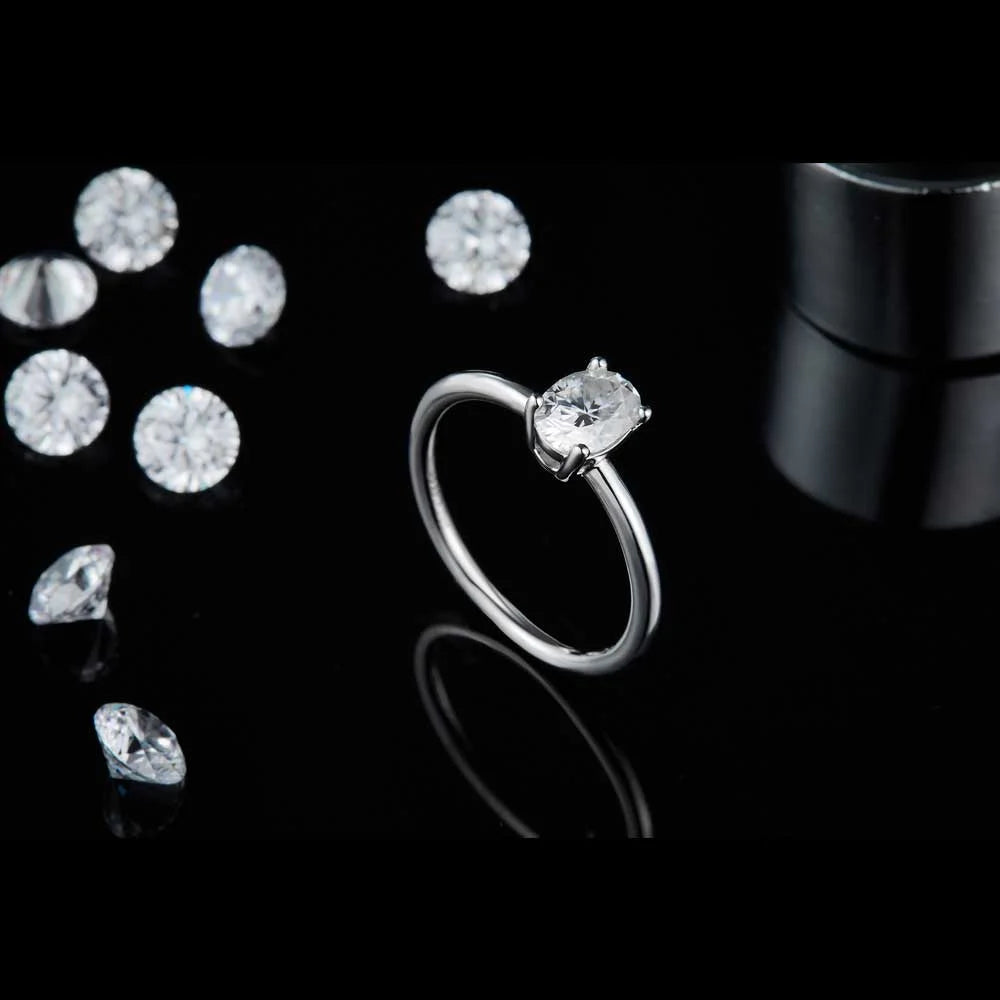 Platinum Plated Sterling Silver Moissanite Oval Solitaire Ring Q334806