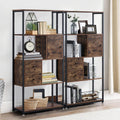 5 Tier Rustic Brown Wood Bookcase with Drawer and Door, Set of 2 J962584