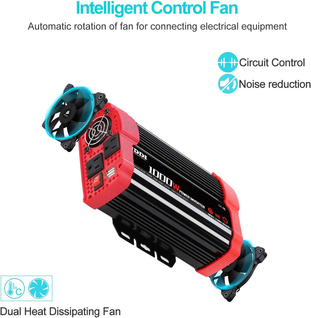 1000W Car Power Inverter 12V DC to 110V AC Converter Dual AC Outlets 3.1A USB Port Pack of 2 F26348