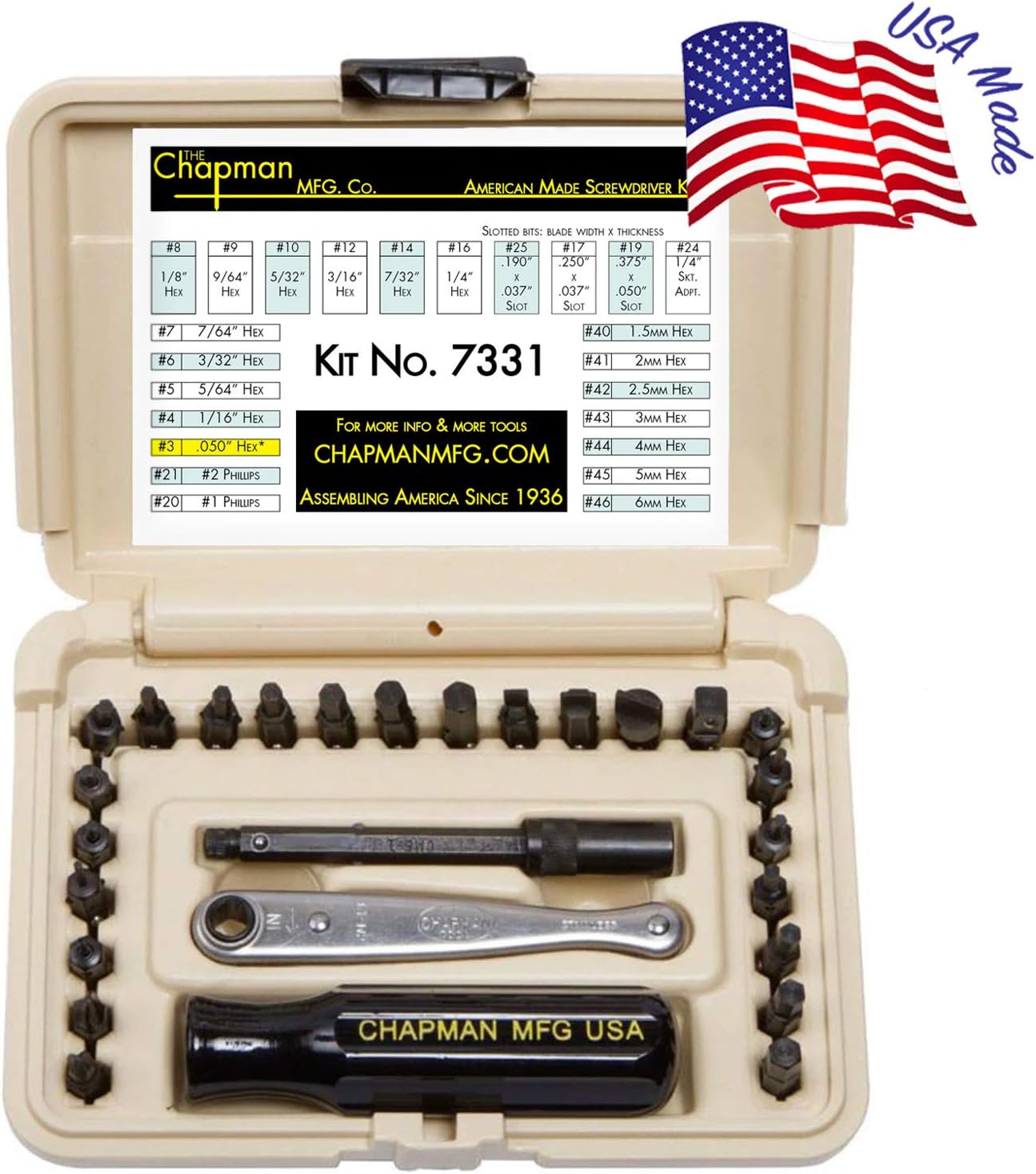 24 USA Made Insert Bits Screwdriver Set with Mini Ratchet Hand Tool H193