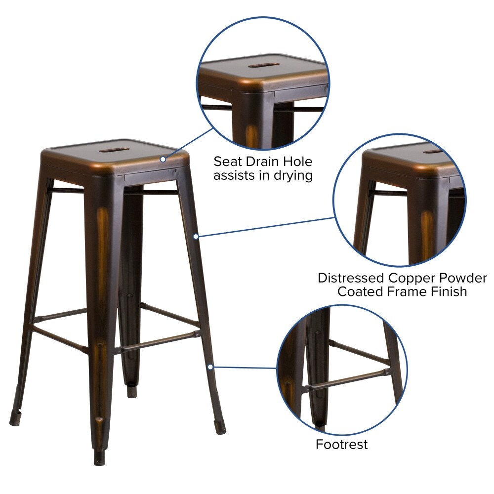 4 Pack 30"H Backless Distressed Metal Barstool T2714