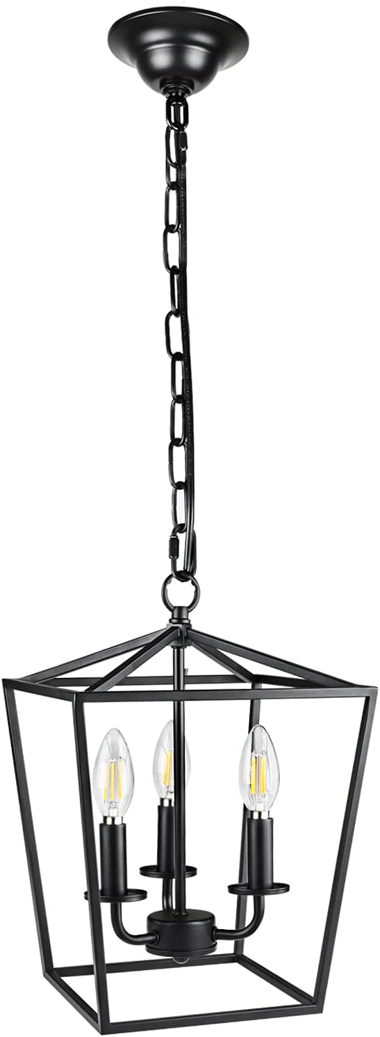 Vintage 3-Lights Black Lantern Chandelier P182040