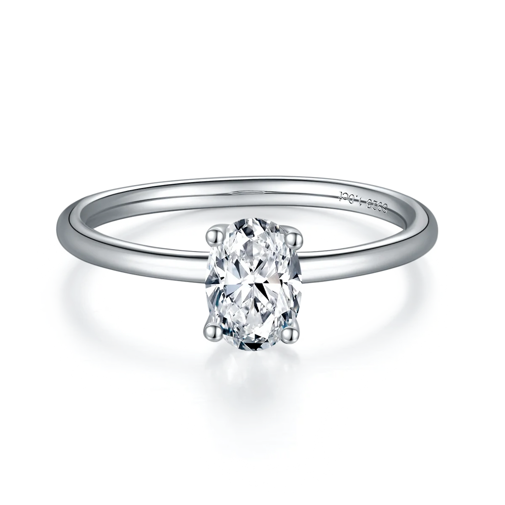 Platinum Plated Sterling Silver Moissanite Oval Solitaire Ring Q334806