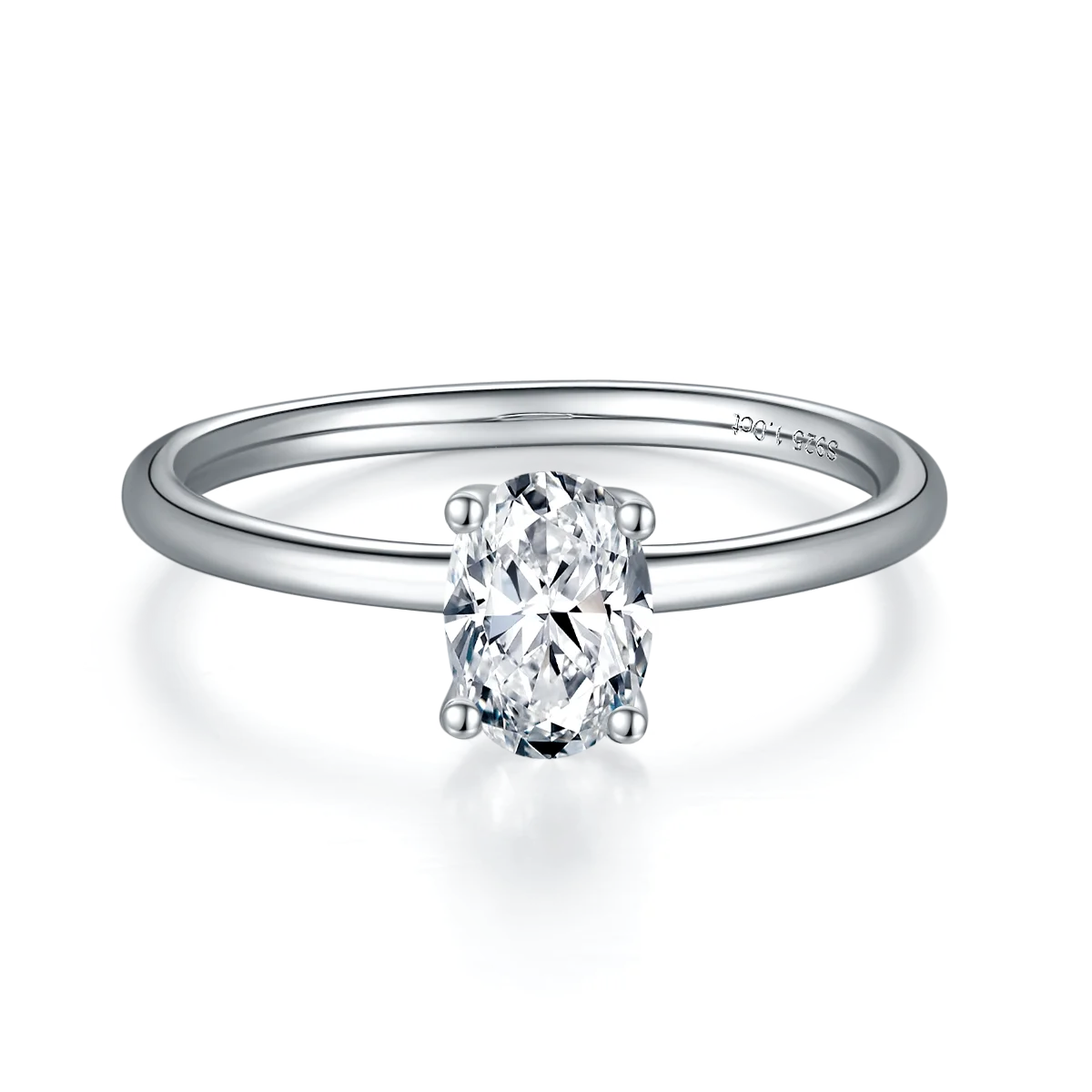 Platinum Plated Sterling Silver Moissanite Oval Solitaire Ring Q334806