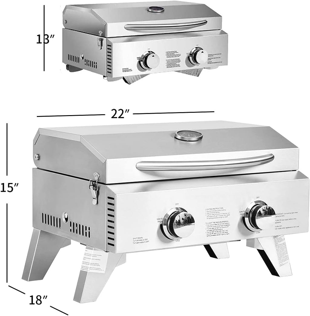 Portable Propane Gas Grill Two-Burner Outdoor BBQ Grill with Foldable Leg, 20000 BTU E53634
