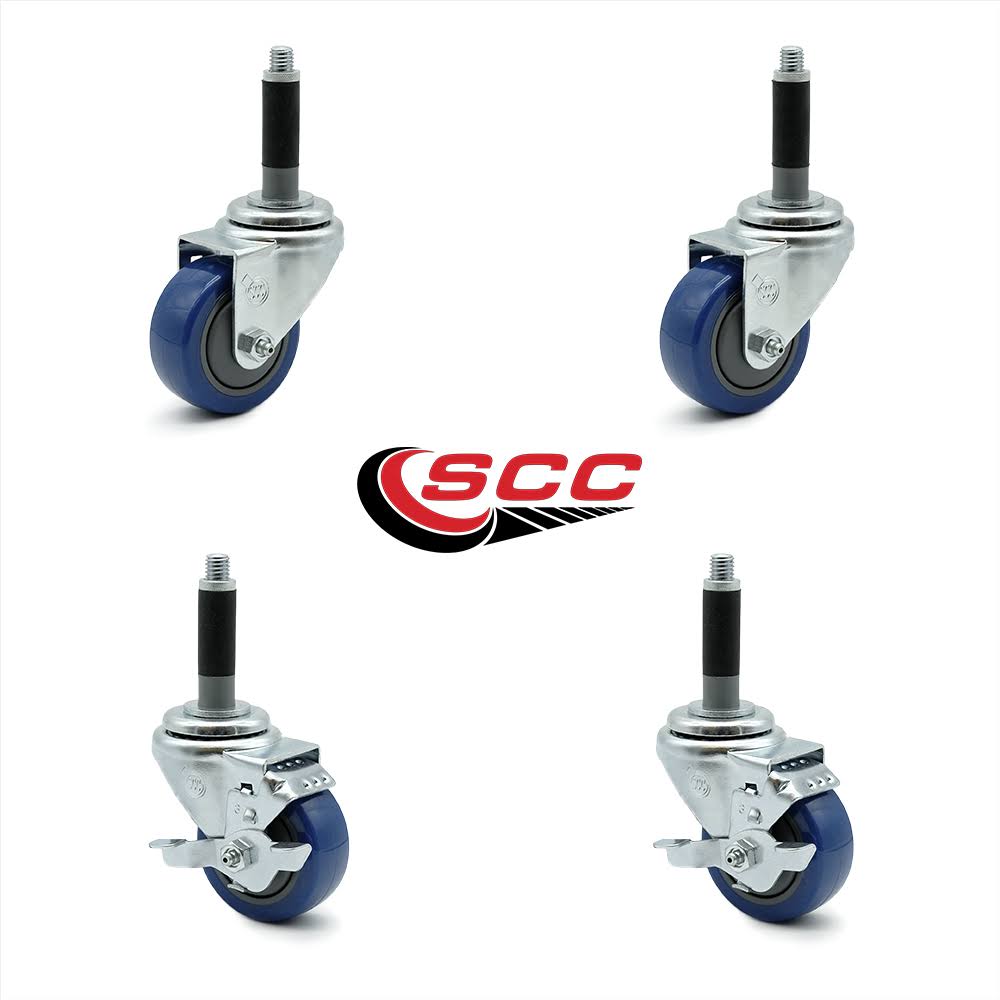 Blue Polyurethane Caster with Expanding Stem M74788