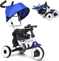 Folding Tricycle with Adjustable Parent Handle, Canopy, Storage Bag, Safety Harness & Wheel Brakes A767