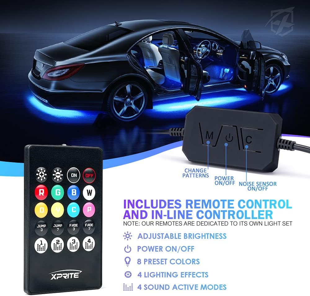 RGB LED Car Underglow Light Kits, 8PCS Underbody Interior Bluetooth Lights Y3214