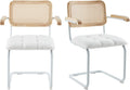 White Teddy Velvet Dining Chairs Set of 2 with Armrest P604069