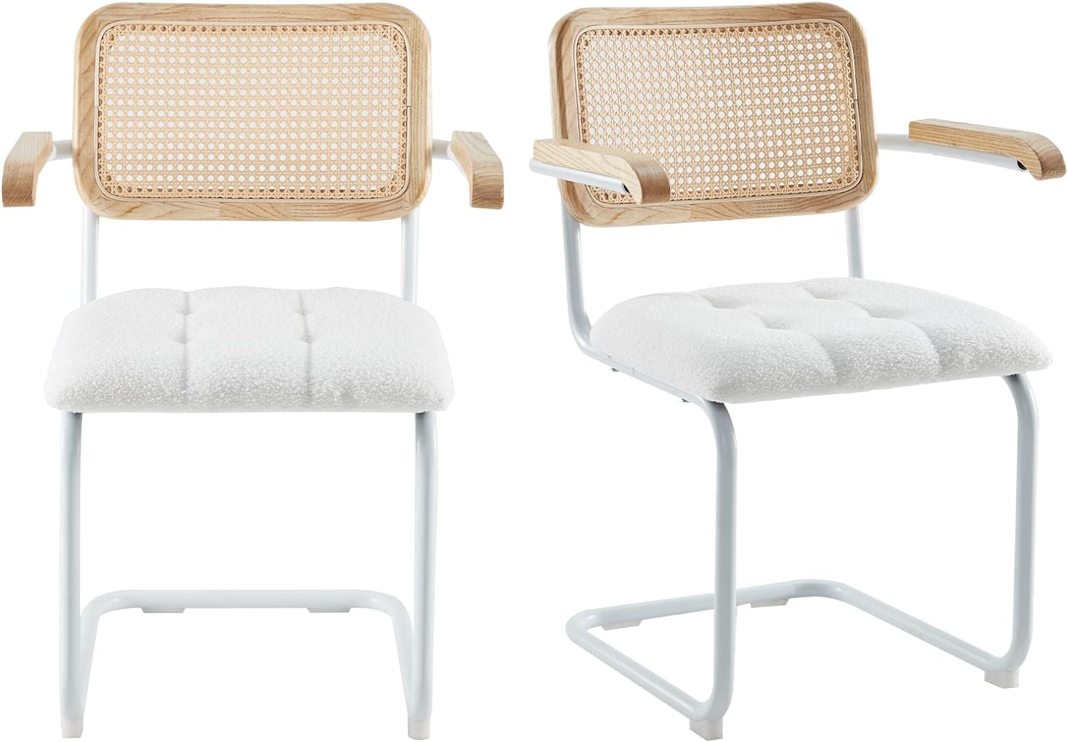 White Teddy Velvet Dining Chairs Set of 2 with Armrest P604069