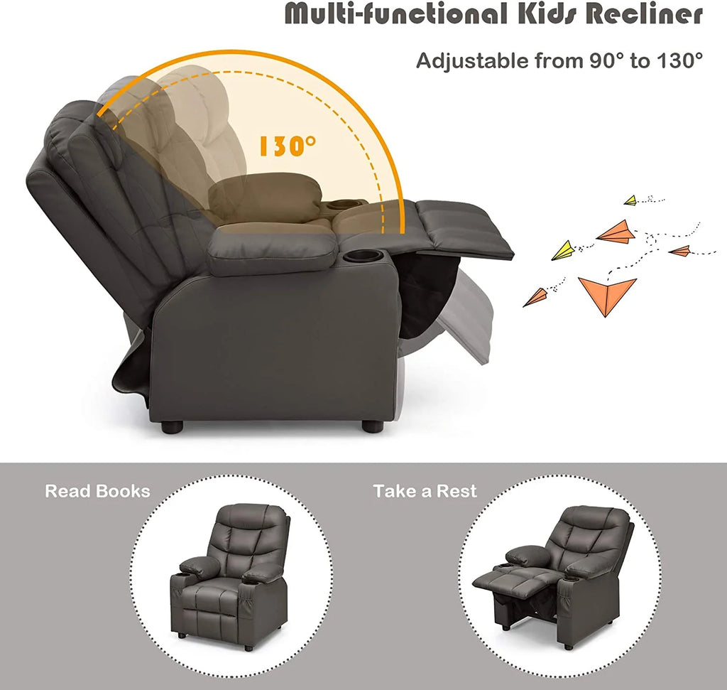 Brown PU Leather Kids Recliner Chair with Cup Holder D988482