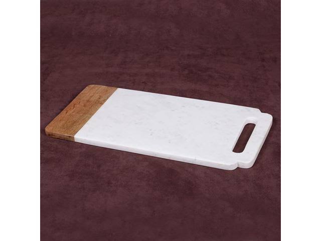 Natural White Marble Mango Wood Handled Board and Pastry Board Set K103414