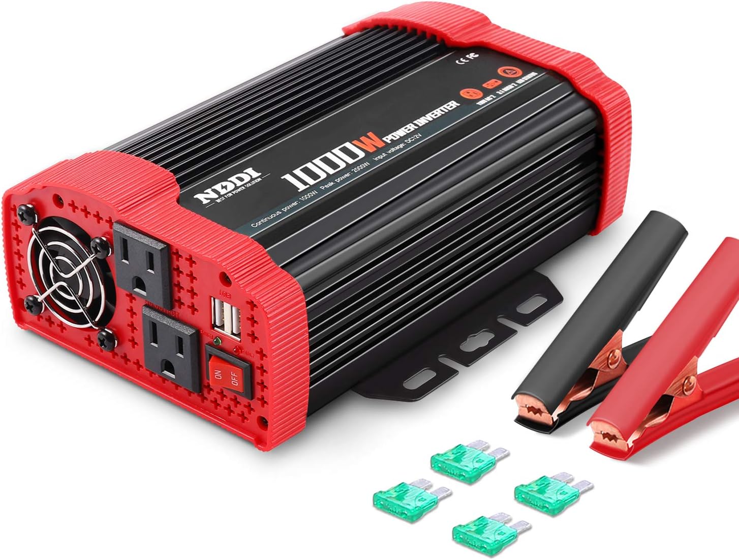 1000W Car Power Inverter 12V DC to 110V AC Converter Dual AC Outlets 3.1A USB Port Pack of 2 F26348