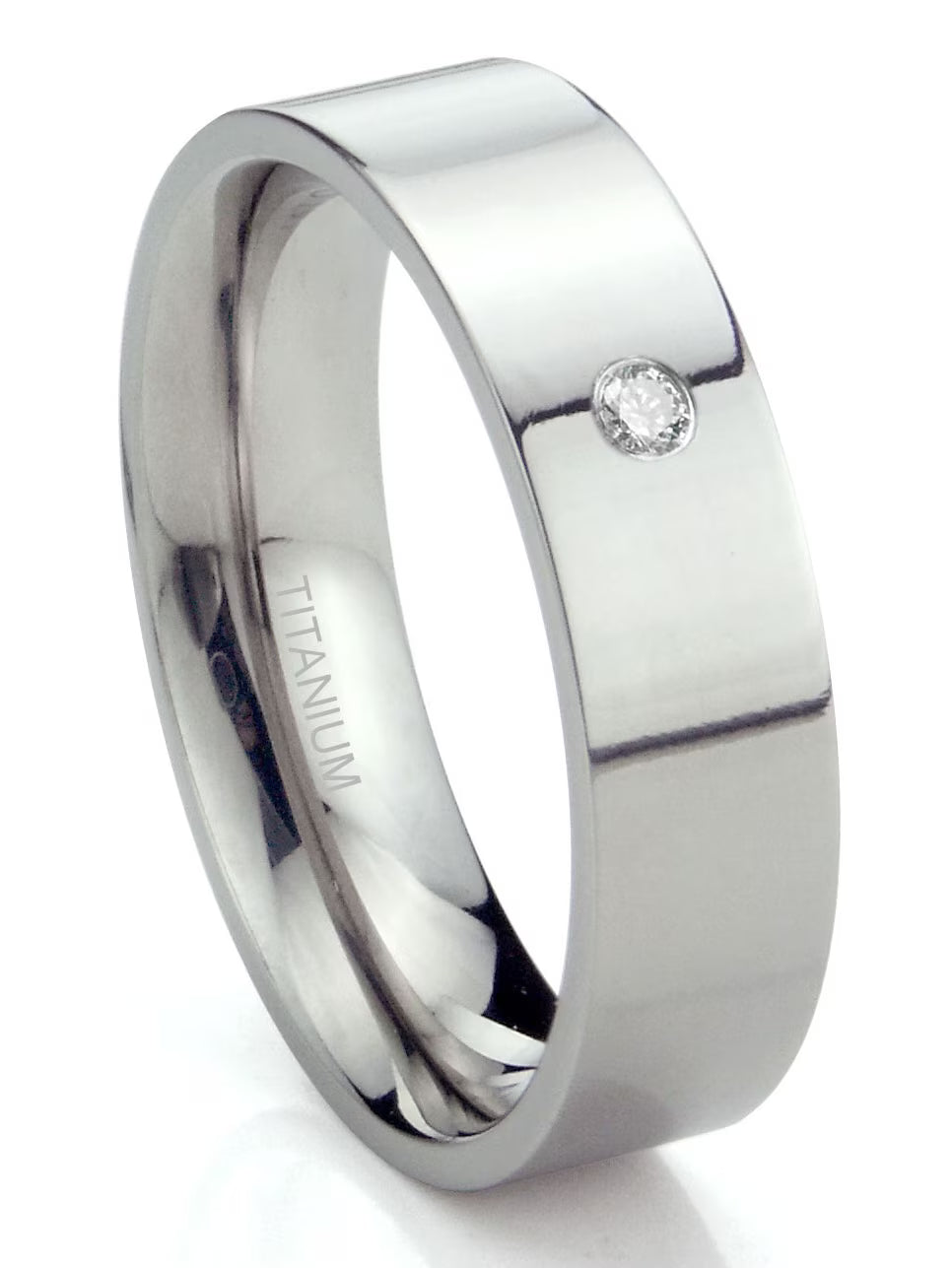 Titanium 6mm Solitaire Diamond High Polish Flat Comfort Fit Mens Wedding Band Ring Sz 10.0 T518