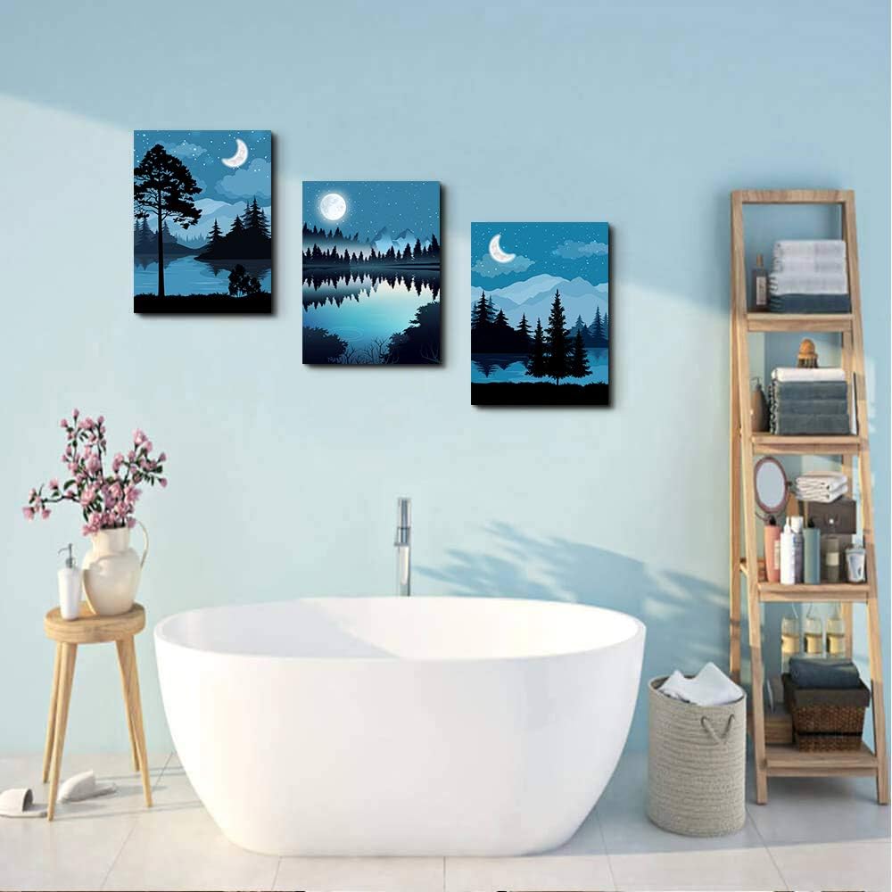Blue Abstract Geometric Canvas Wall Art 3 Piece Framed X247957