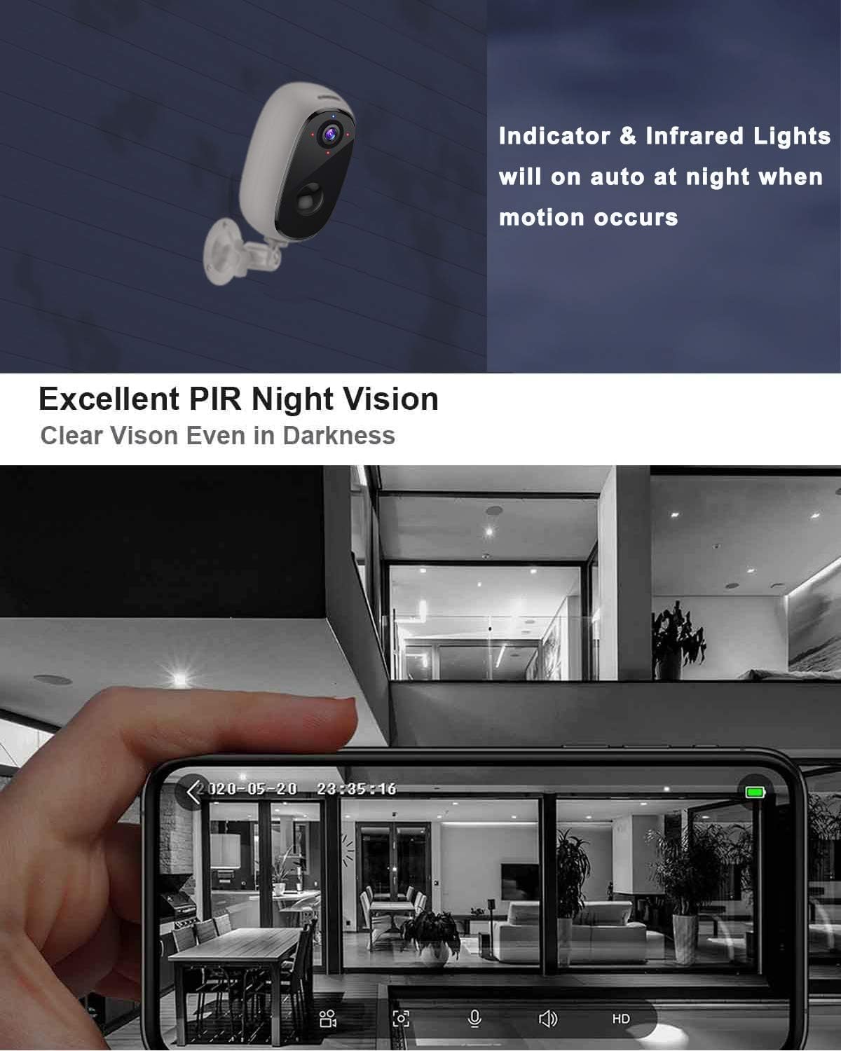1080P Wireless WiFi Outdoor Security Camera with Rechargeable Battery A593844