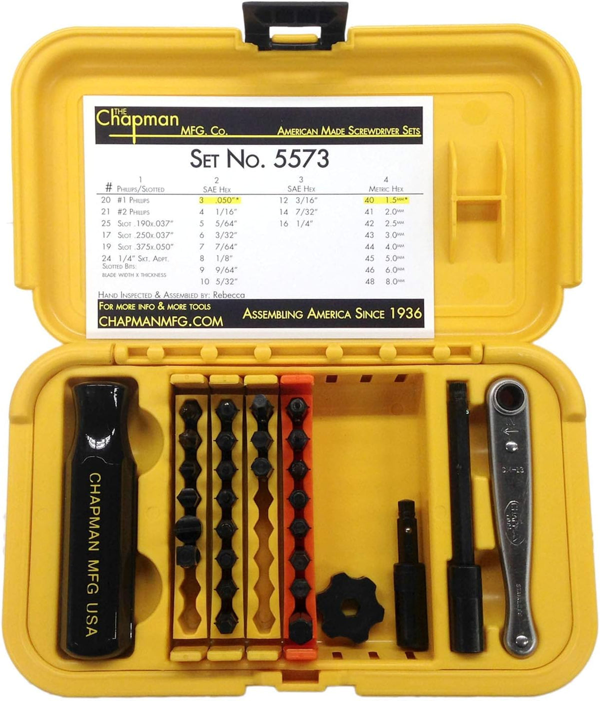 24 USA Made Insert Bits Screwdriver Set with Mini Ratchet Hand Tool H193