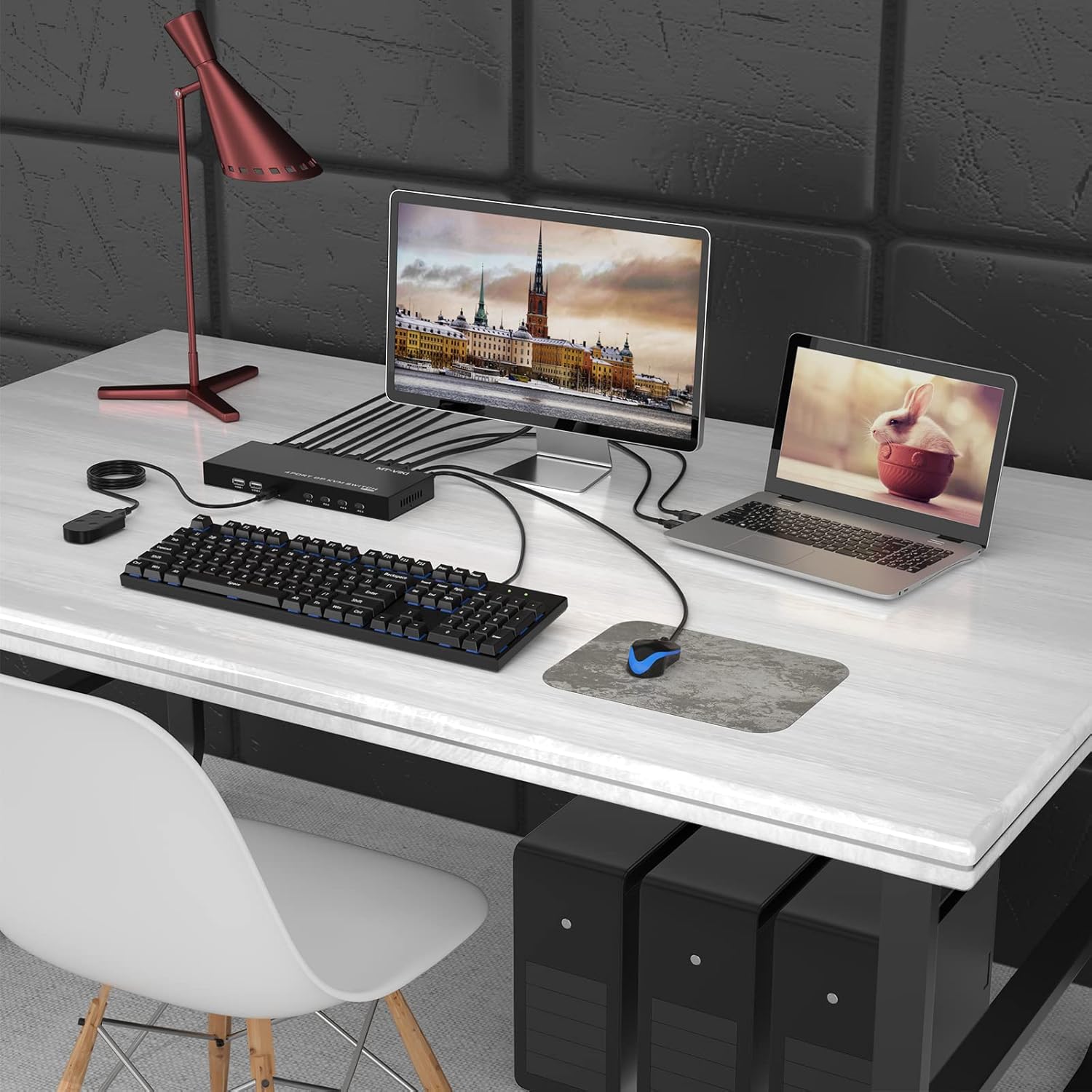 4 Port DisplayPort KVM Switch with 4 DP Cables and 4 USB Cables 4K@60Hz X575