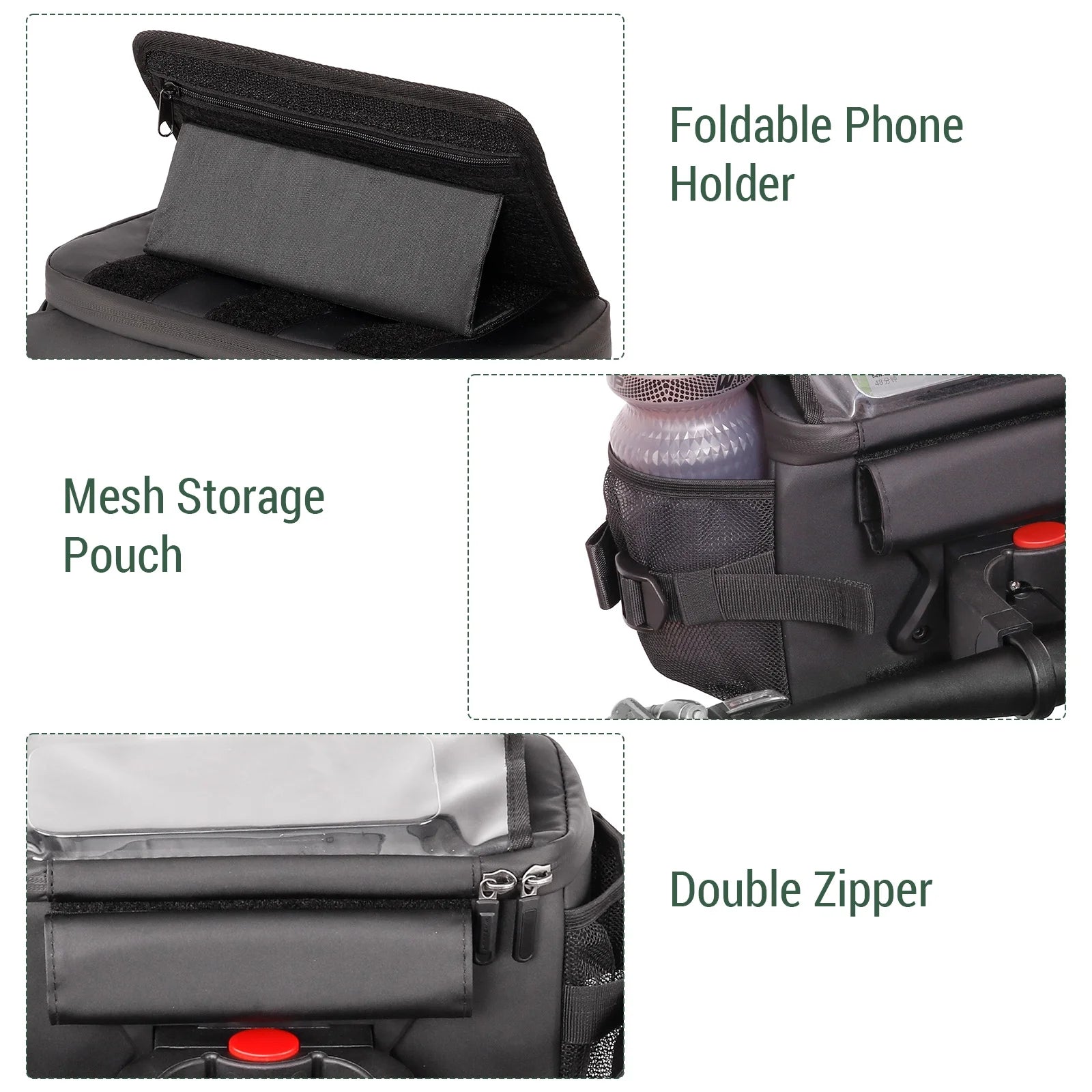 Bicycle Bag with Handlebar Storage Pouch and Phone Holder V181118