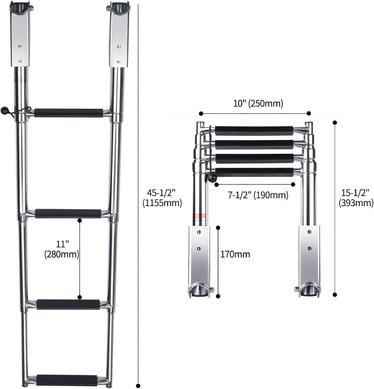 Telescopic 4 Step Stainless Steel Boat Ladder, 900 Pound Capacity, Pack of 2 M666745