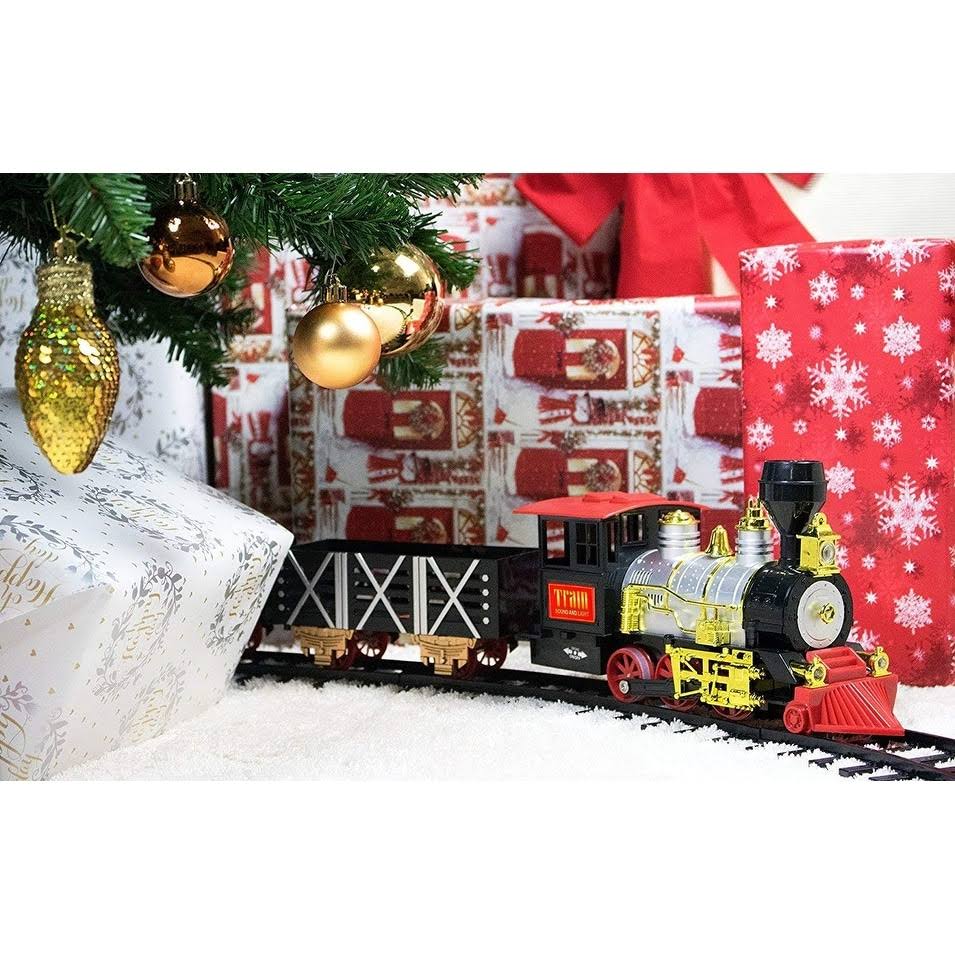Battery Powered Christmas Train Set with Light Sound Smoke G88146