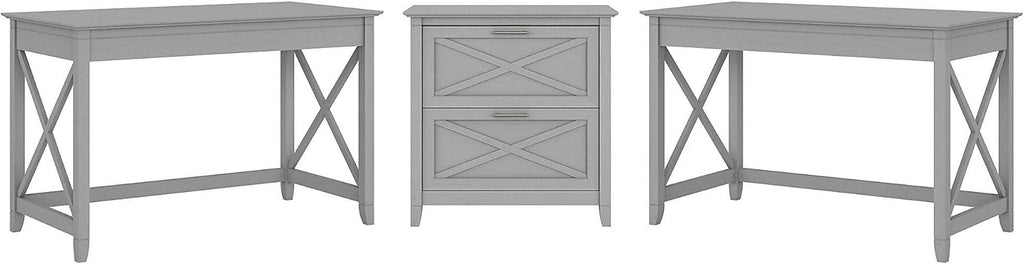 2 Person Desk Set with Lateral File Cabinet, Dark Gray Hickory Q560