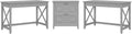 2 Person Desk Set with Lateral File Cabinet, Dark Gray Hickory Q560