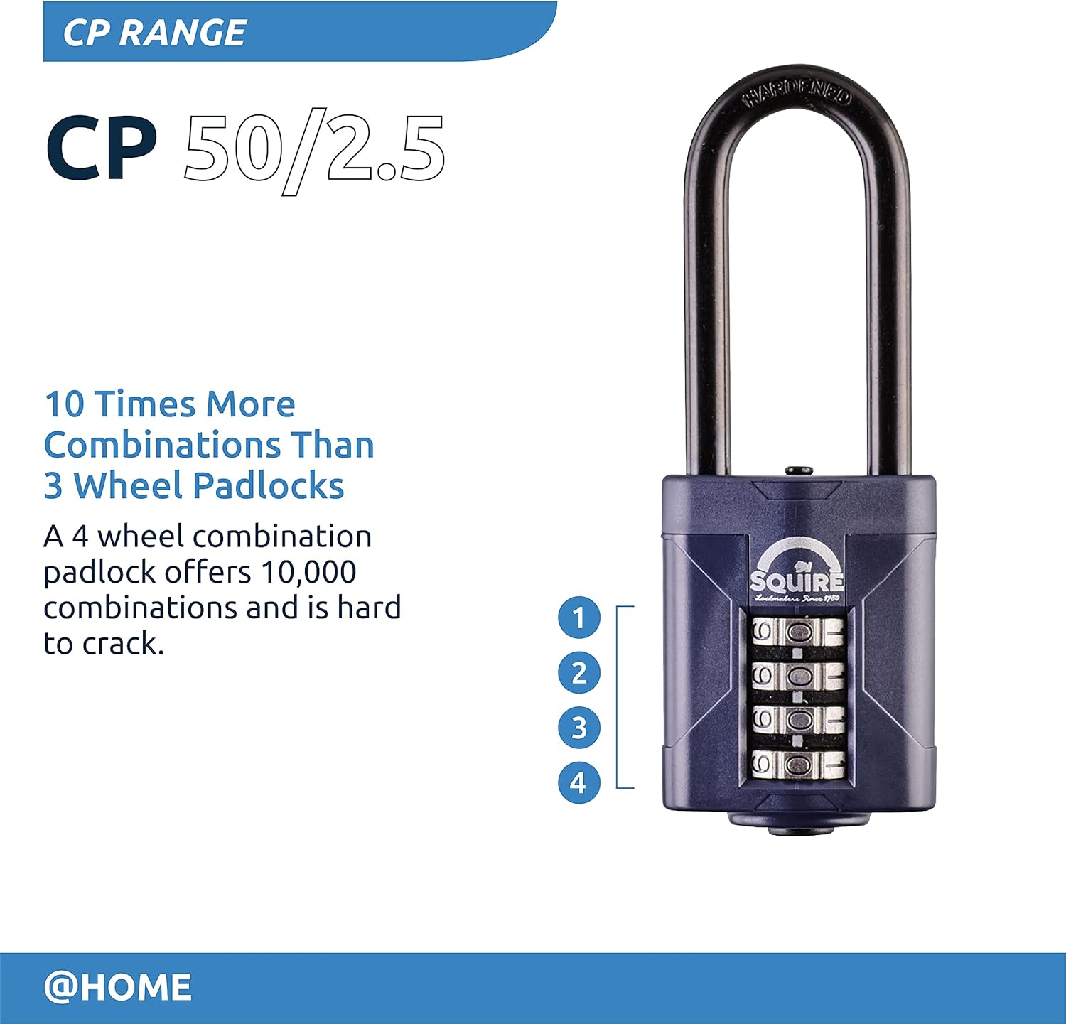 Blue 50 mm 4 Wheel Combination Padlock, Pack of 2 D178