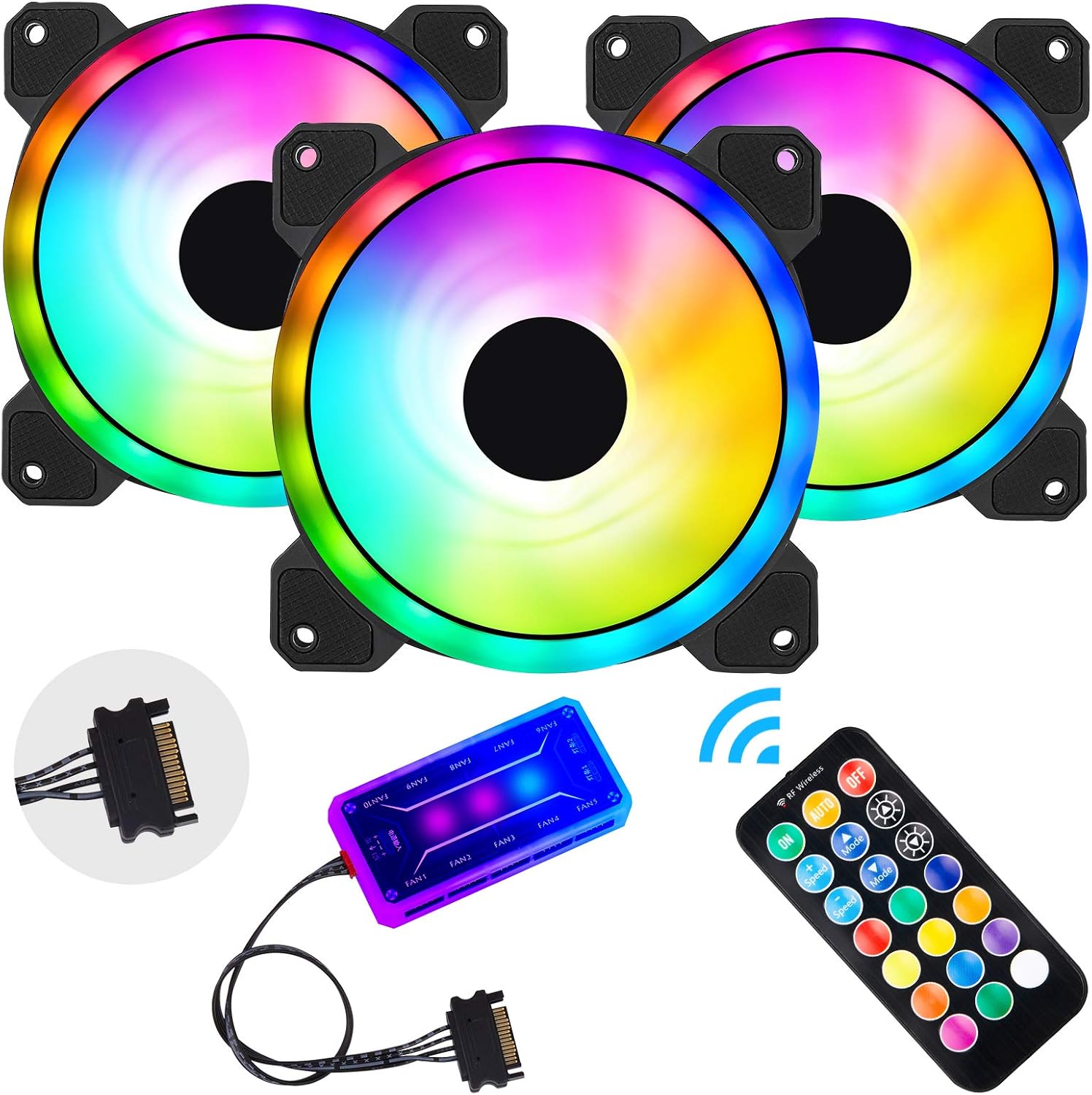 3 Pack 120mm RGB Case Fans with Remote Control Hub Q19237